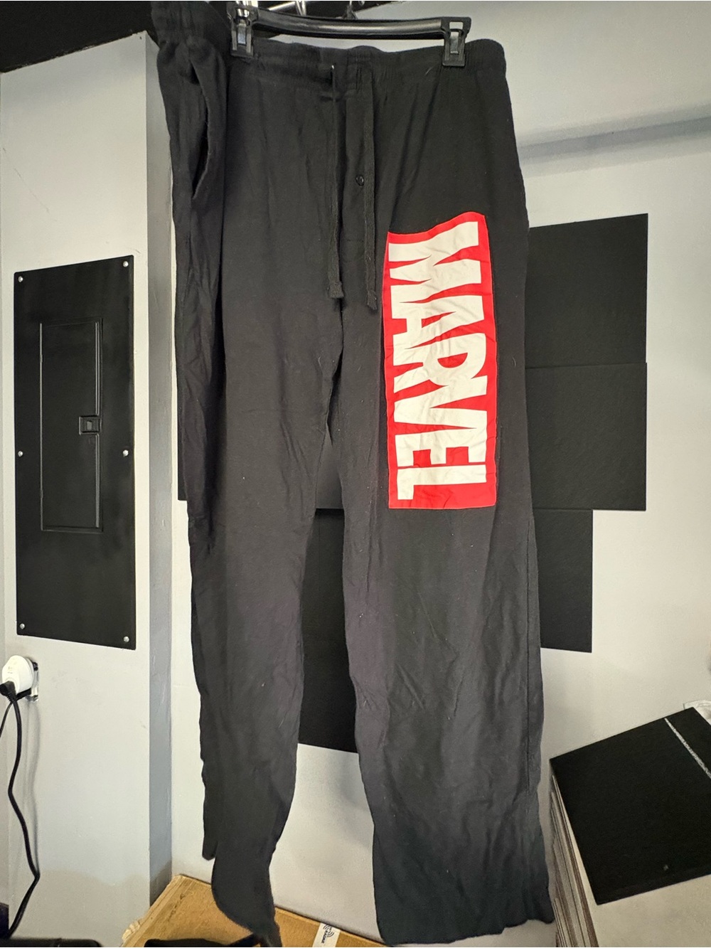 Marvel Black Jogger Sweatpants with Red Logo Panel